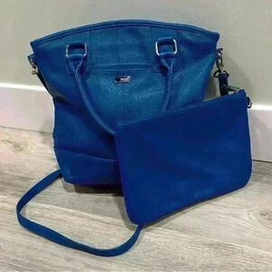 Jewell Thirty One Paris Large Crossbody Handbag Cobalt Blue Pebble Purse W/Pouch